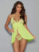 Escanté Flyaway Mesh & Lace Babydoll w/ Crotchless Panty-French Quarter Lingerie